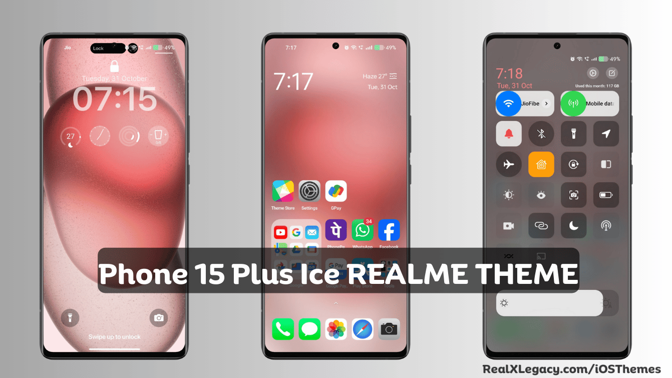 Phone 15 Plus Ice iOS Theme for Realme with Minimal UI